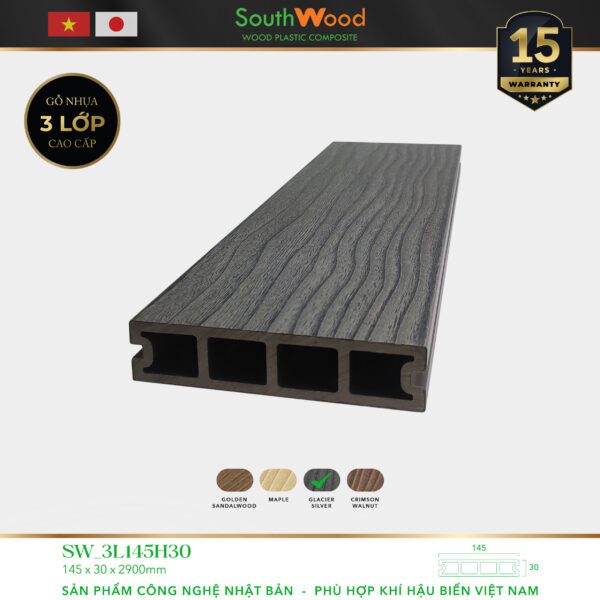Sàn gỗ ngoài trời South Wood SW-3L145H30-Glacier Silver