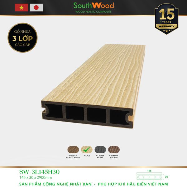 Sàn gỗ ngoài trời South Wood SW-3L145H30-Maple