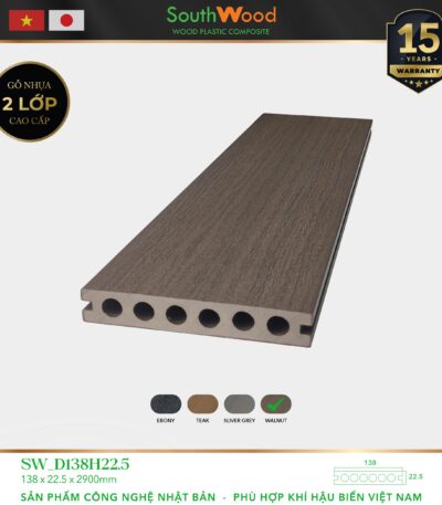 Sàn gỗ ngoài trời South Wood D138H22.5-Walnut