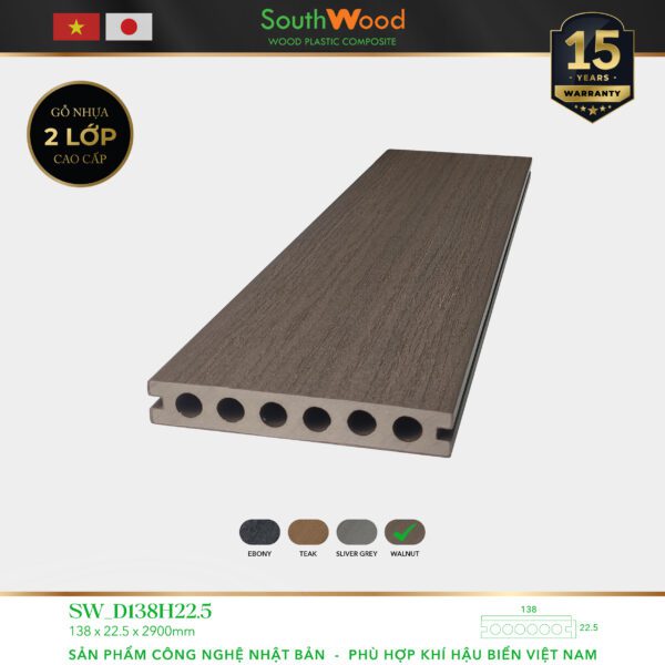 Sàn gỗ ngoài trời South Wood D138H22.5-Walnut