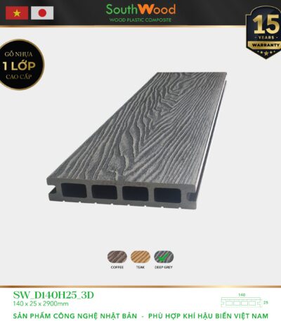 Sàn gỗ ngoài trời South Wood SW-D140H25-3D-Deep Grey