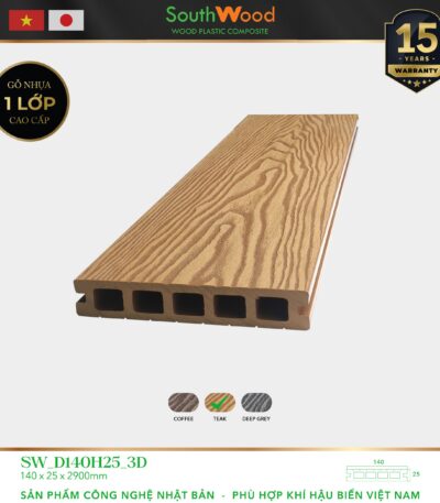 Sàn gỗ ngoài trời South Wood SW-D140H25-3D-Teak
