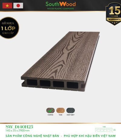 Sàn gỗ ngoài trời South Wood SW-D140H25-Coffee