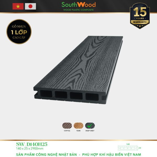 Sàn gỗ ngoài trời South Wood SW-D140H25-Deep Grey