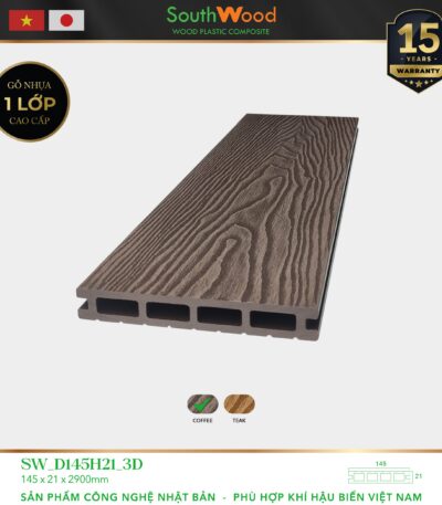 Sàn gỗ ngoài trời South Wood SW-D145H21-3D-Coffee