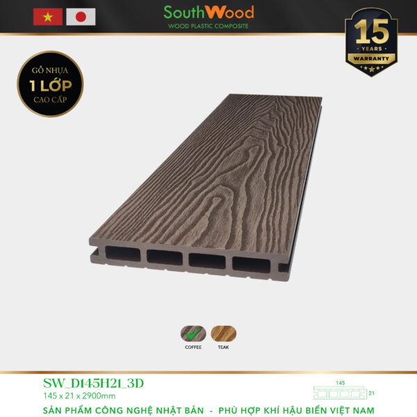 Sàn gỗ ngoài trời South Wood SW-D145H21-3D-Coffee