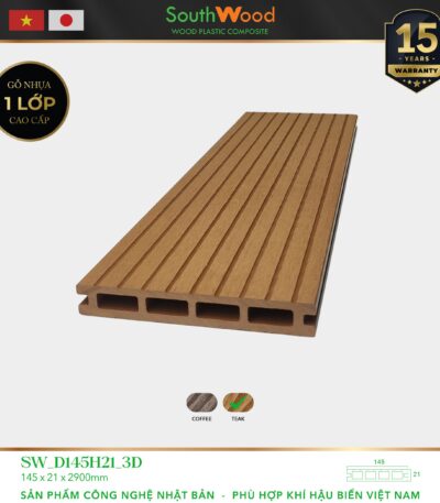 Sàn gỗ ngoài trời South Wood SW-D145H21-3D-Teak