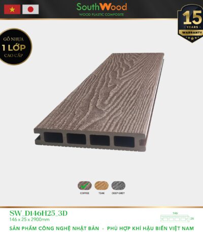 Sàn gỗ ngoài trời South Wood SW-D146H25-3D-Coffee
