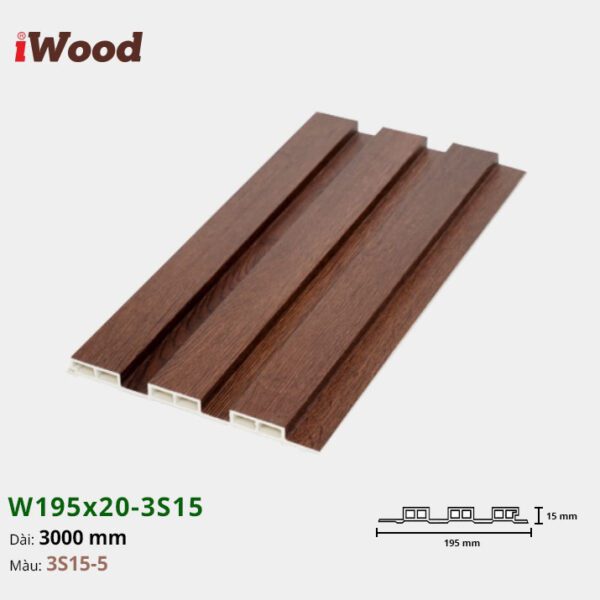 Lam Nhựa PVC 3 Sóng Thấp W195x15 Iwood 3S15-5
