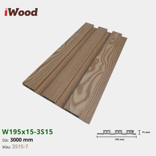 Lam Nhựa PVC 3 Sóng Thấp W195x15 Iwood 3S15-7
