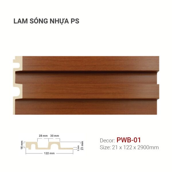 Tấm Ốp Nhựa Lam Sóng PS Vân Gỗ PWB-01