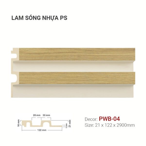 Tấm Ốp Nhựa Lam Sóng PS Vân Gỗ Kem PWB-04