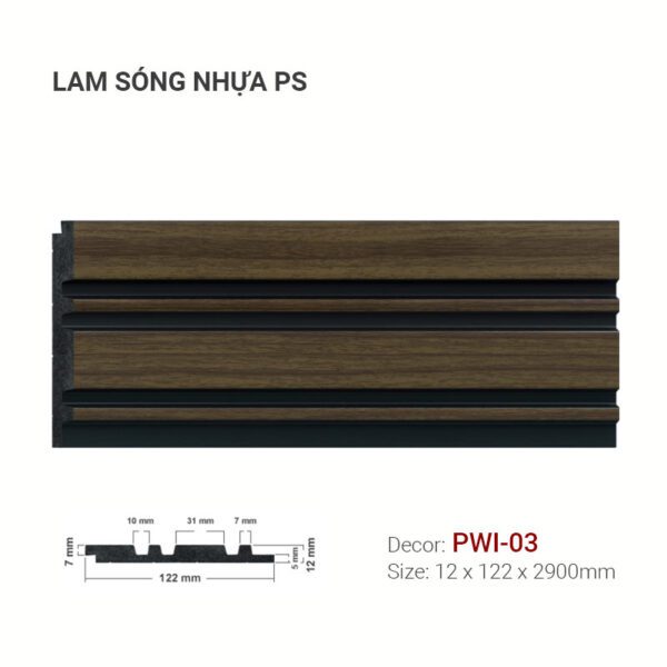 Tấm Ốp Nhựa PS Lam Sóng Vân Gỗ PWI-03