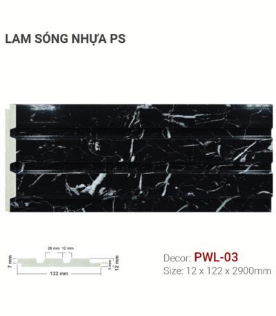 Lam Sóng Nhựa PS Vân Đá Đen Bóng PWL-03