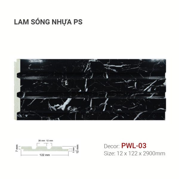 Lam Sóng Nhựa PS Vân Đá Đen Bóng PWL-03
