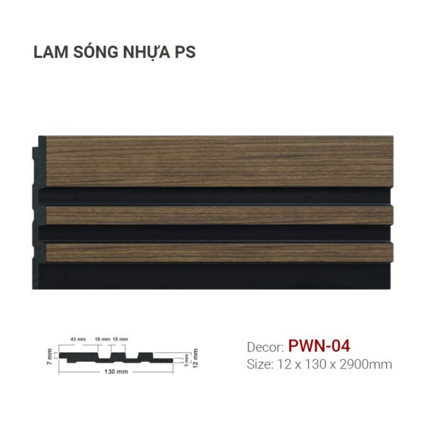 Lam Sóng Nhựa PS Vân Gỗ Đen PWN-04