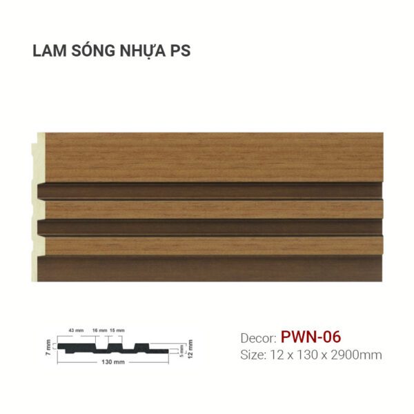 Tấm Ốp Tường Lam Sóng Nhựa PS Vân Gỗ PWN-06