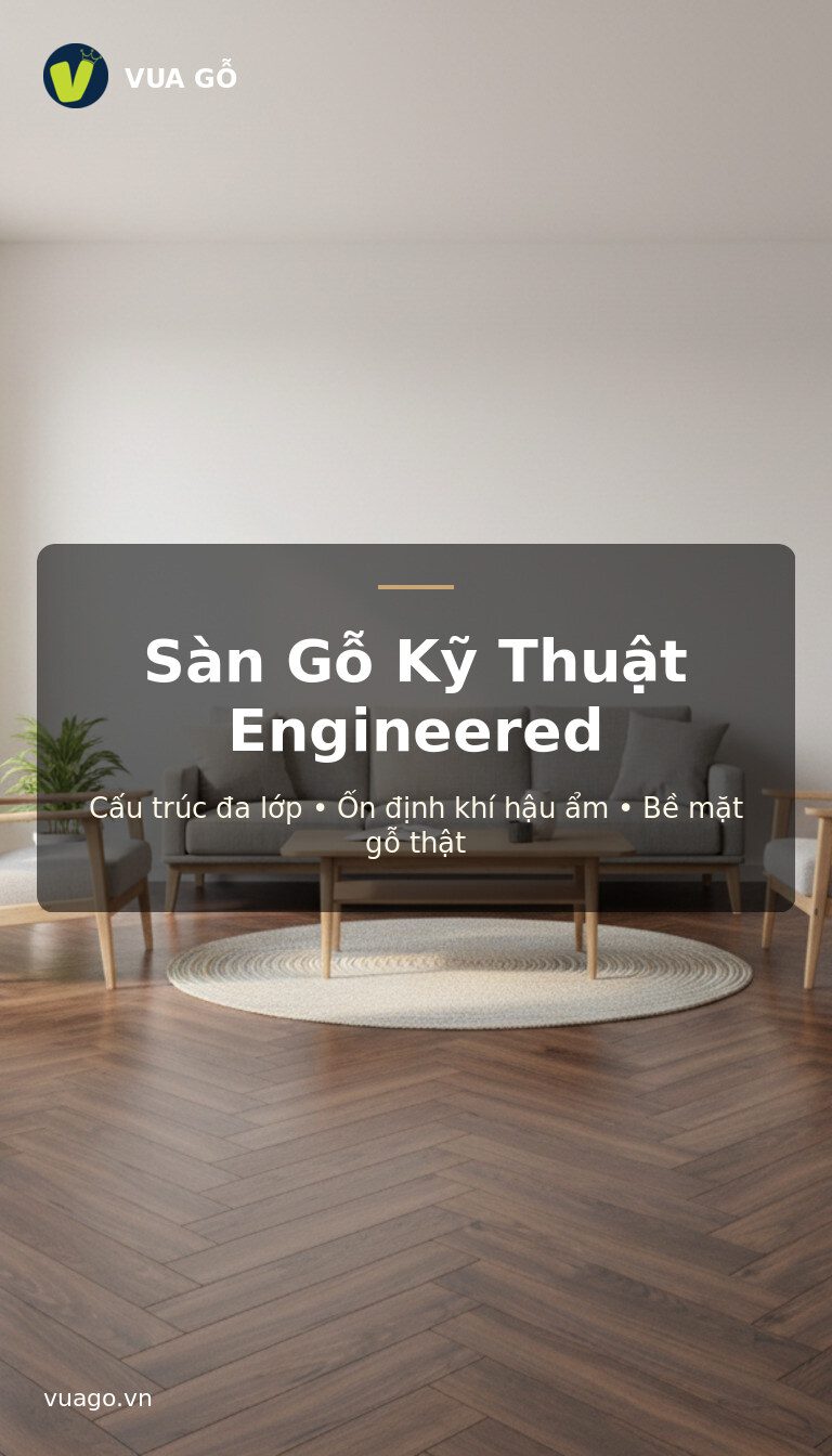 Sàn gỗ kỹ thuật engineered Vua Gỗ - đa lớp ổn định, bề mặt veneer gỗ tự nhiên
