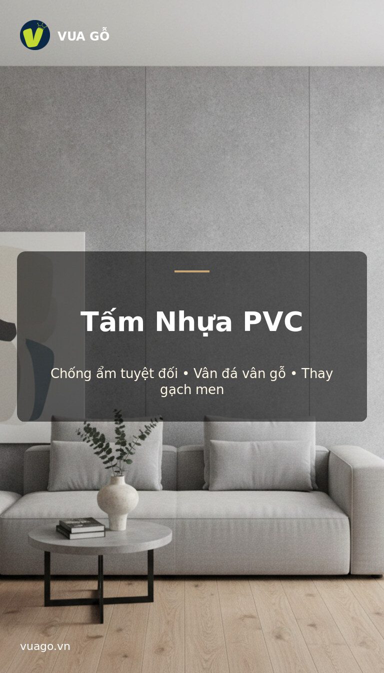 Tấm nhựa PVC Vua Gỗ - ốp tường ốp trần chống ẩm, mẫu vân đá và vân gỗ sang trọng
