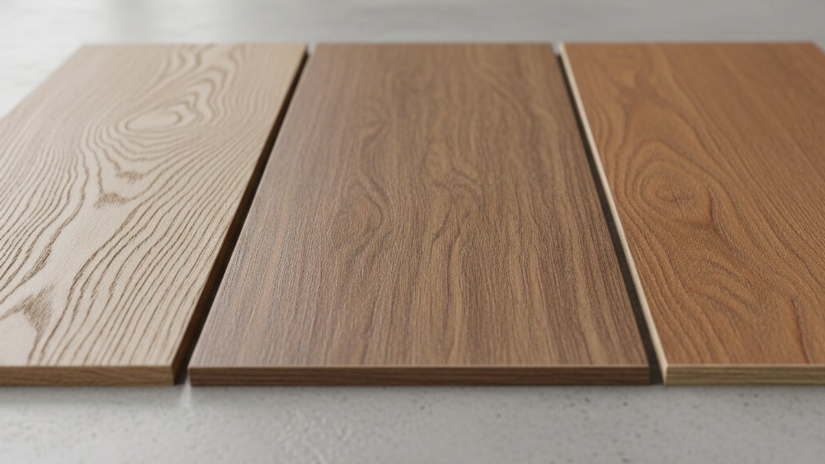 Ba Mẫu Sàn Gỗ Công Nghiệp, Tự Nhiên, Nhựa Giả Gỗ Đặt Cạnh Nhau