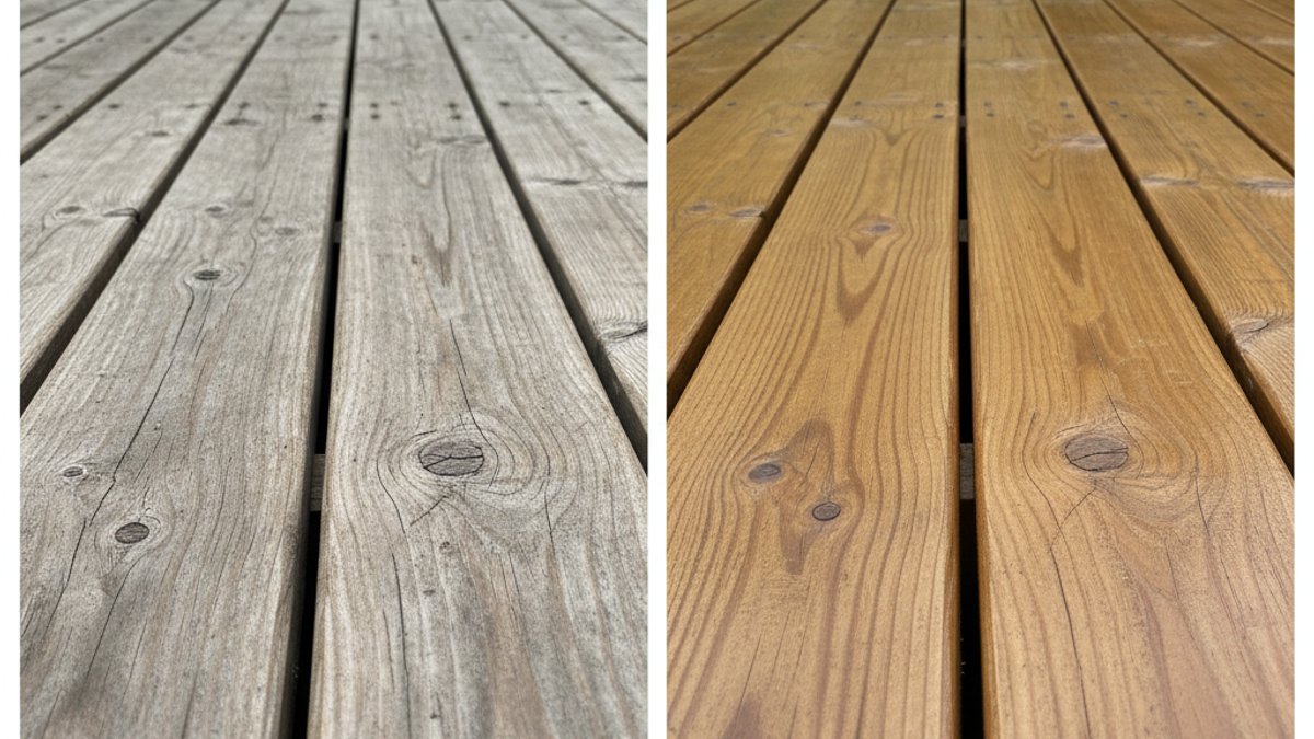 Bí Quyết Chăm Sóc Gỗ Ngoài Trời Chuyên Sâu: Bảo Vệ Sàn Decking, Pergola Bền Đẹp Cùng Vua Gỗ Hình Ảnh So Sánh Gỗ Ngoài Trời Trước Và Sau Khi Được Bảo Dưỡng