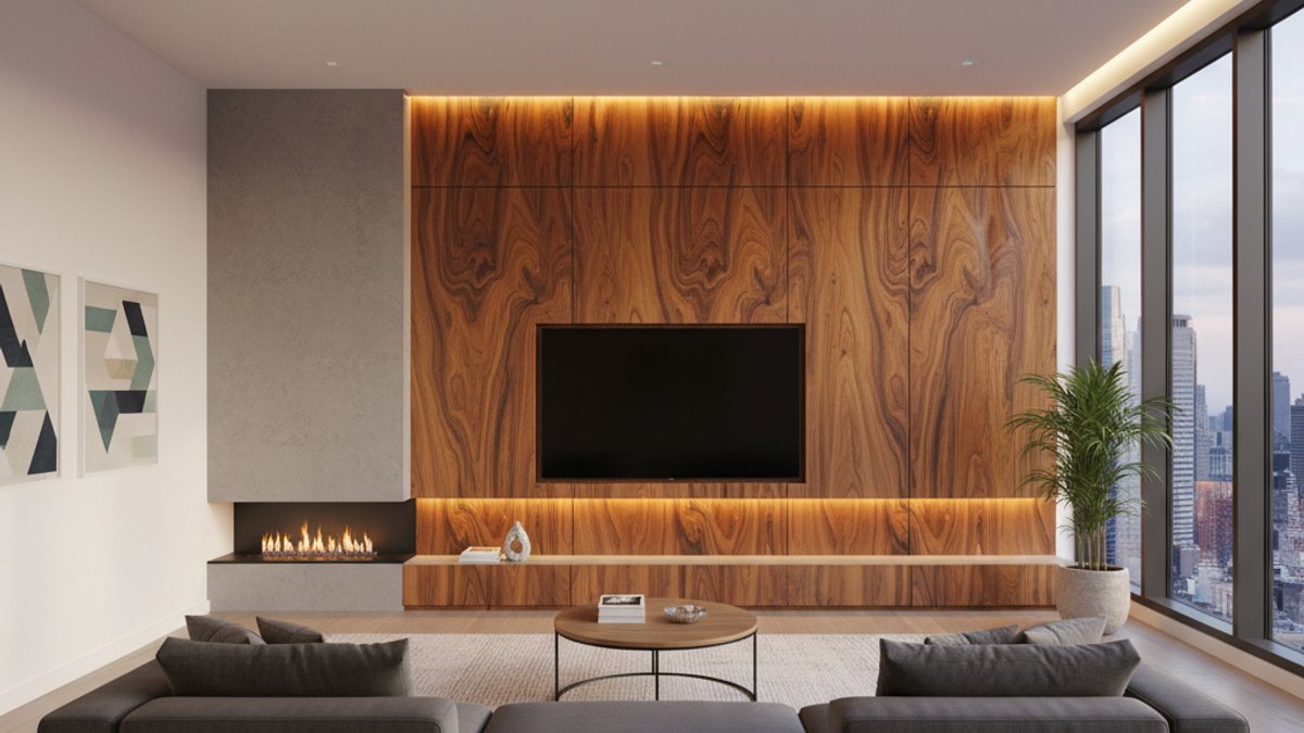 Tấm Ốp Tường Gỗ Với Vân Gỗ Độc Đáo Trong Phòng Khách Hiện Đại