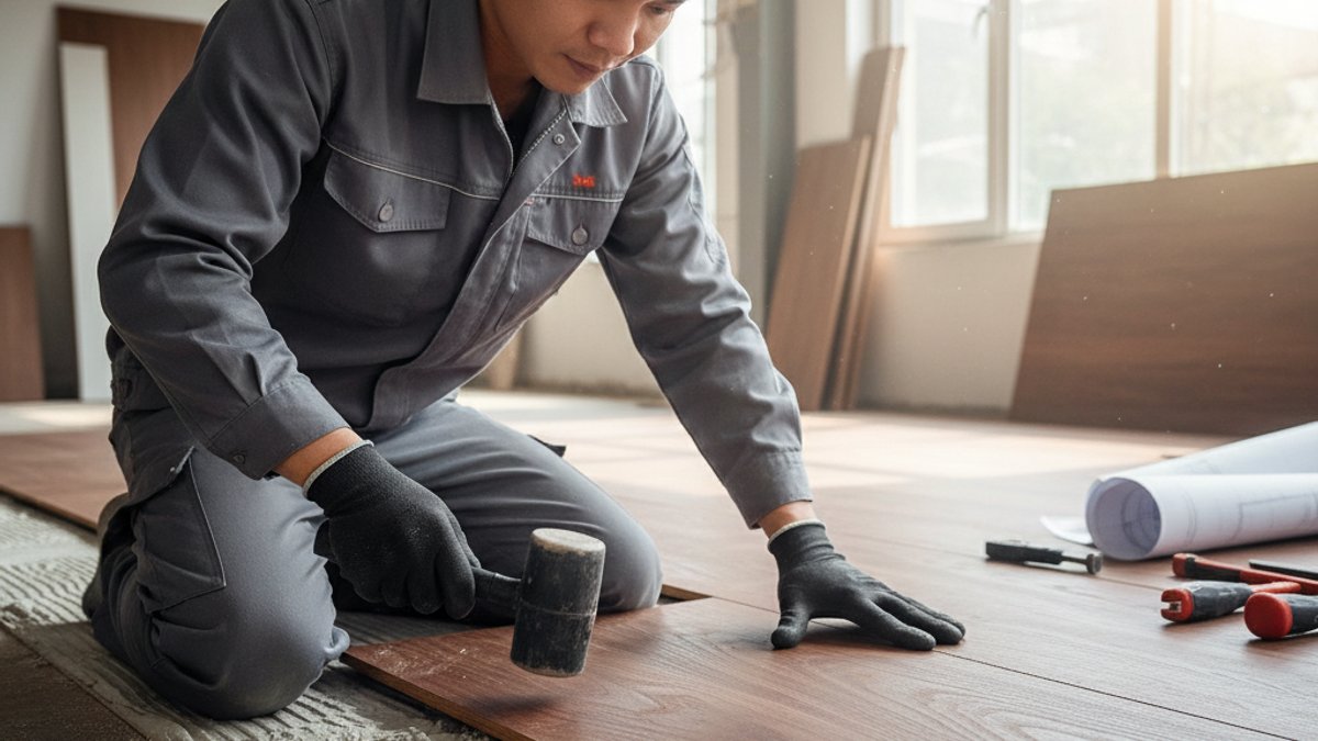 Bí Quyết Chọn Keo Dán Sàn Gỗ Bền Bỉ Và An Toàn Cho Sức Khỏe Năm 2026 Thợ Thi Công Lắp Đặt Sàn Gỗ Tự Nhiên Với Lớp Keo Dán Chuyên Dụng