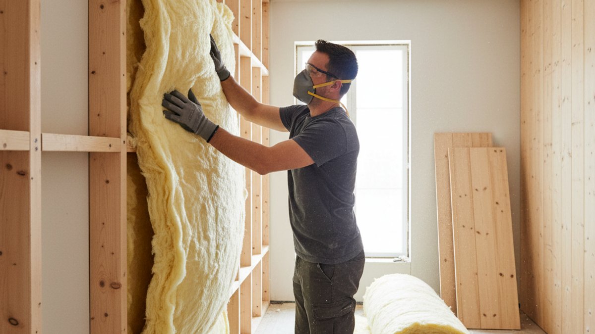 Lắp Đặt Bông Thủy Tinh Vào Khung Xương Tường