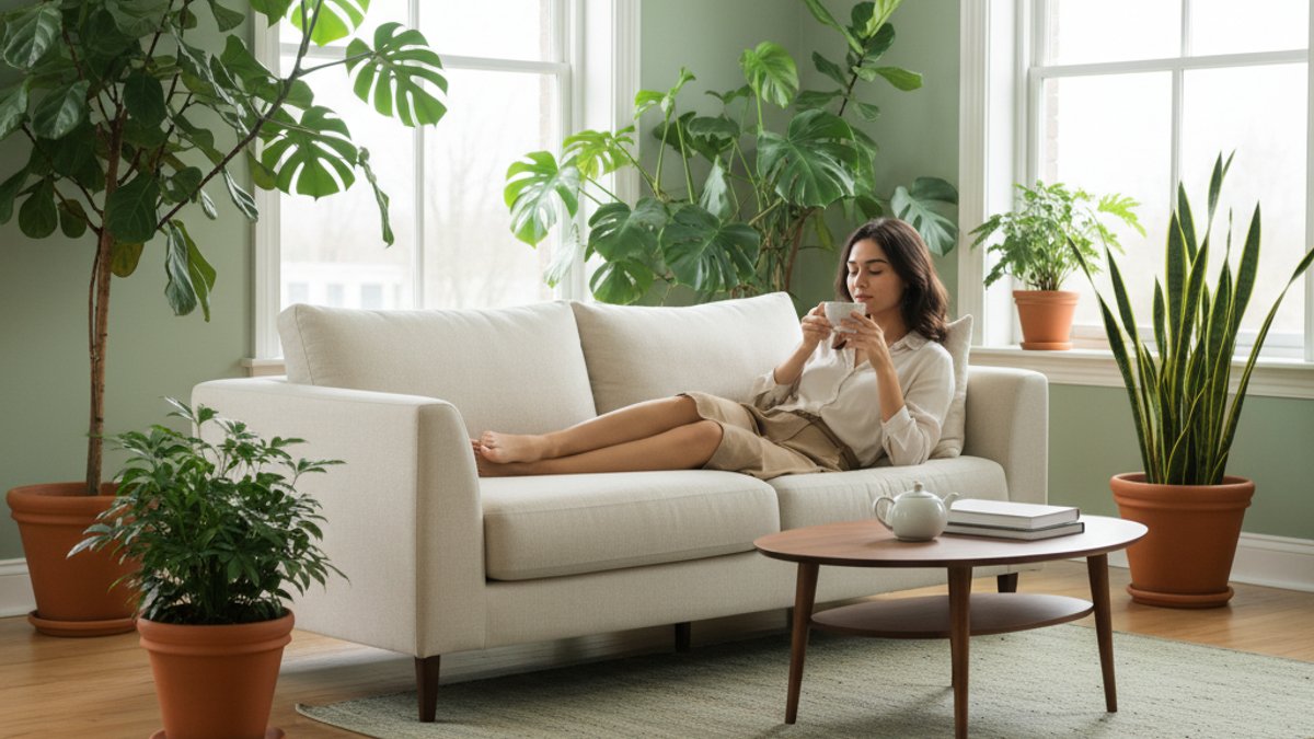 Người Phụ Nữ Thư Giãn, Không Gian Xanh, Sàn Gỗ