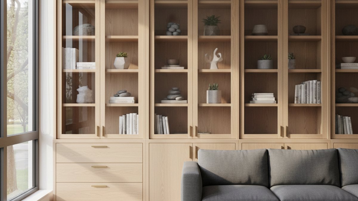 Kệ Sách Gỗ Có Cửa Kính Trong Suốt