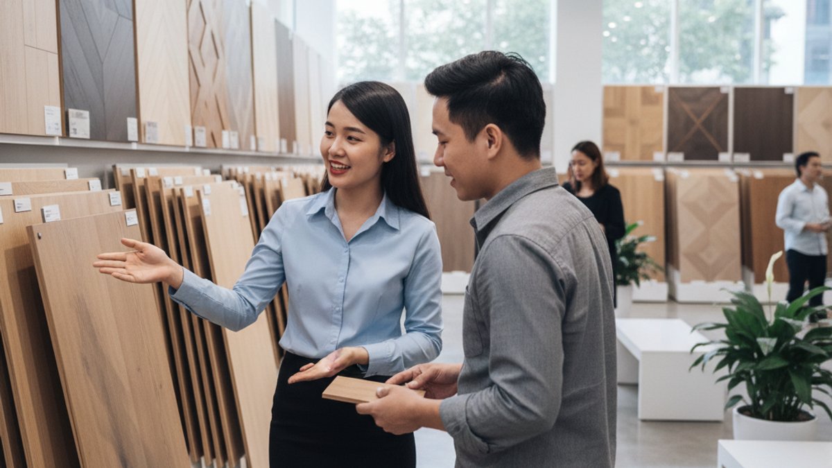 Nhân Viên Vua Gỗ Tư Vấn Sàn Gỗ Cho Khách Hàng