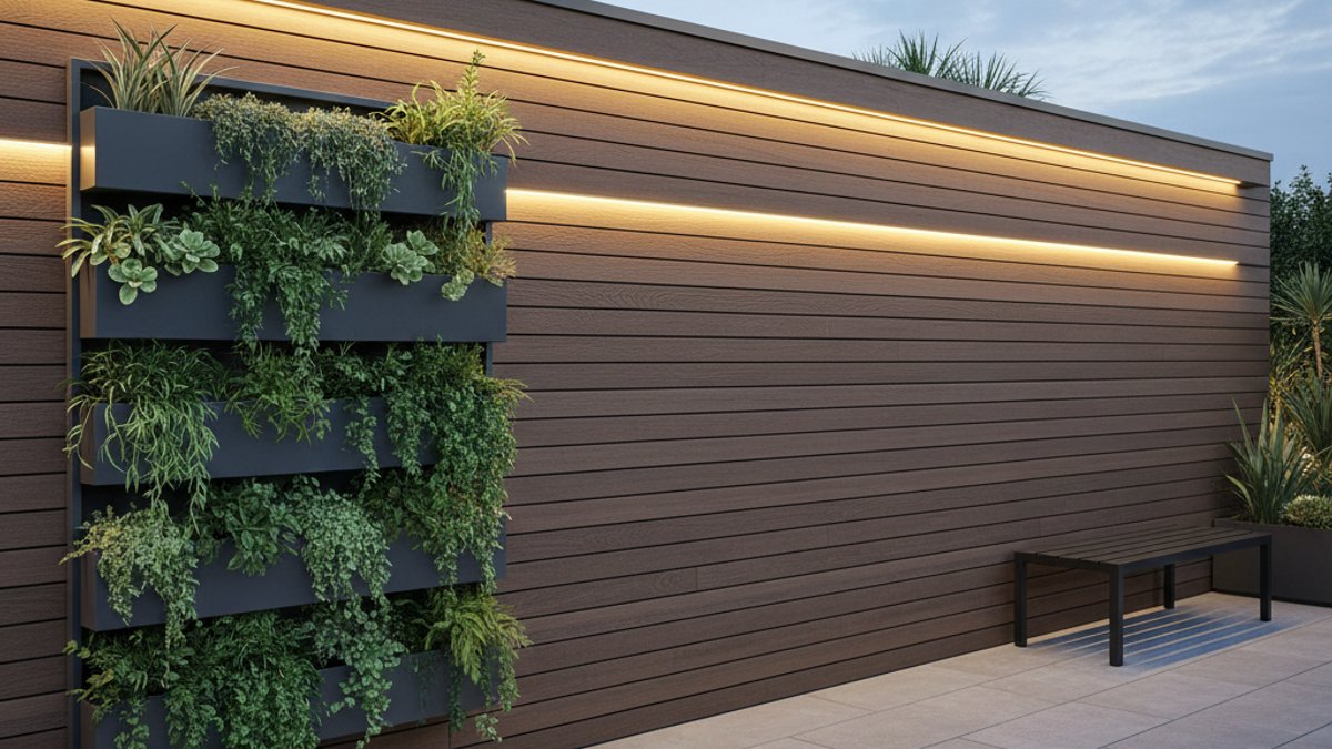 Tường Ốp Gỗ Nhựa Wpc Với Đèn Led Và Cây Xanh