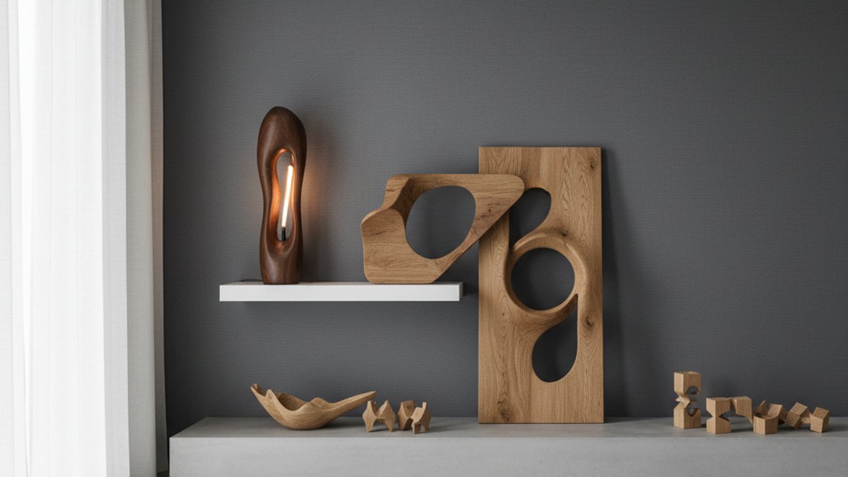 Giấy Dán Tường Trơn Với Phụ Kiện Gỗ Độc Đáo