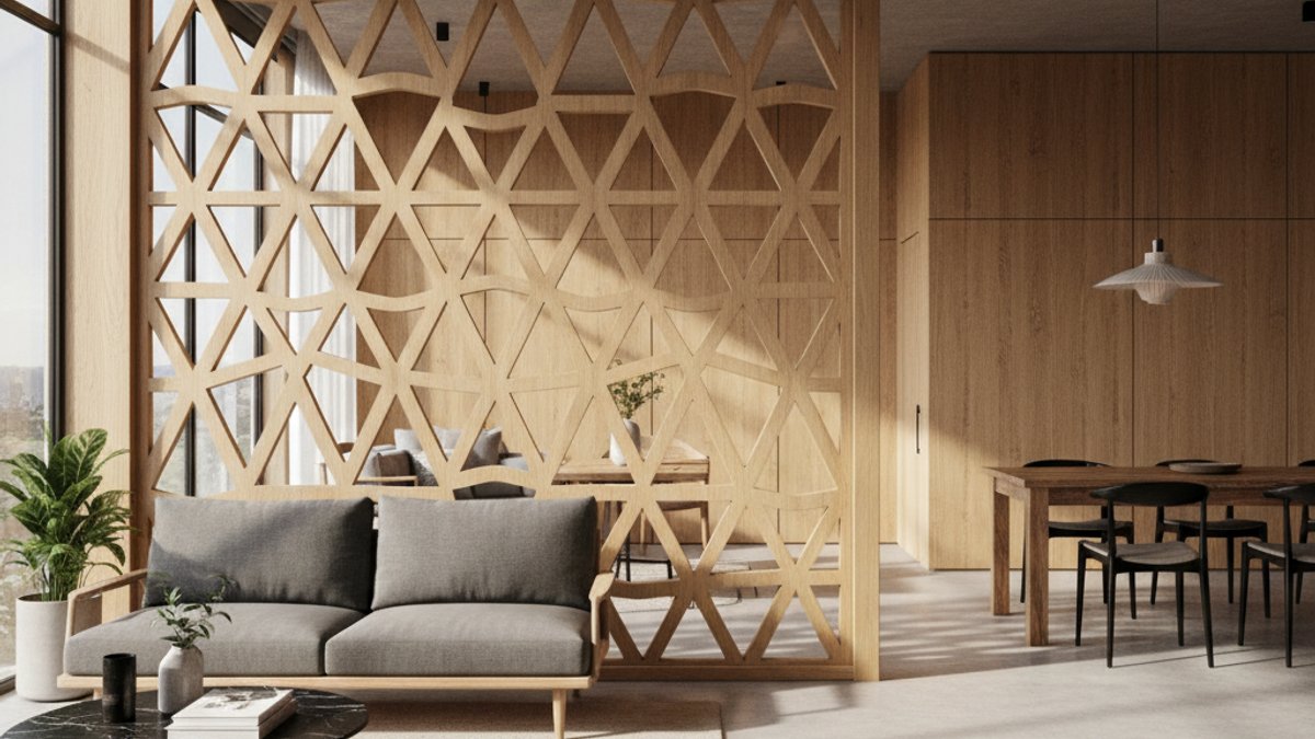 Vua Gỗ: Ứng Dụng Gỗ Sáng Tạo Nâng Tầm Không Gian Sống Ngoài Sàn &Amp; Tường Truyền Thống Vách Ngăn Phòng Bằng Gỗ Với Hoa Văn Hình Học Độc Đáo