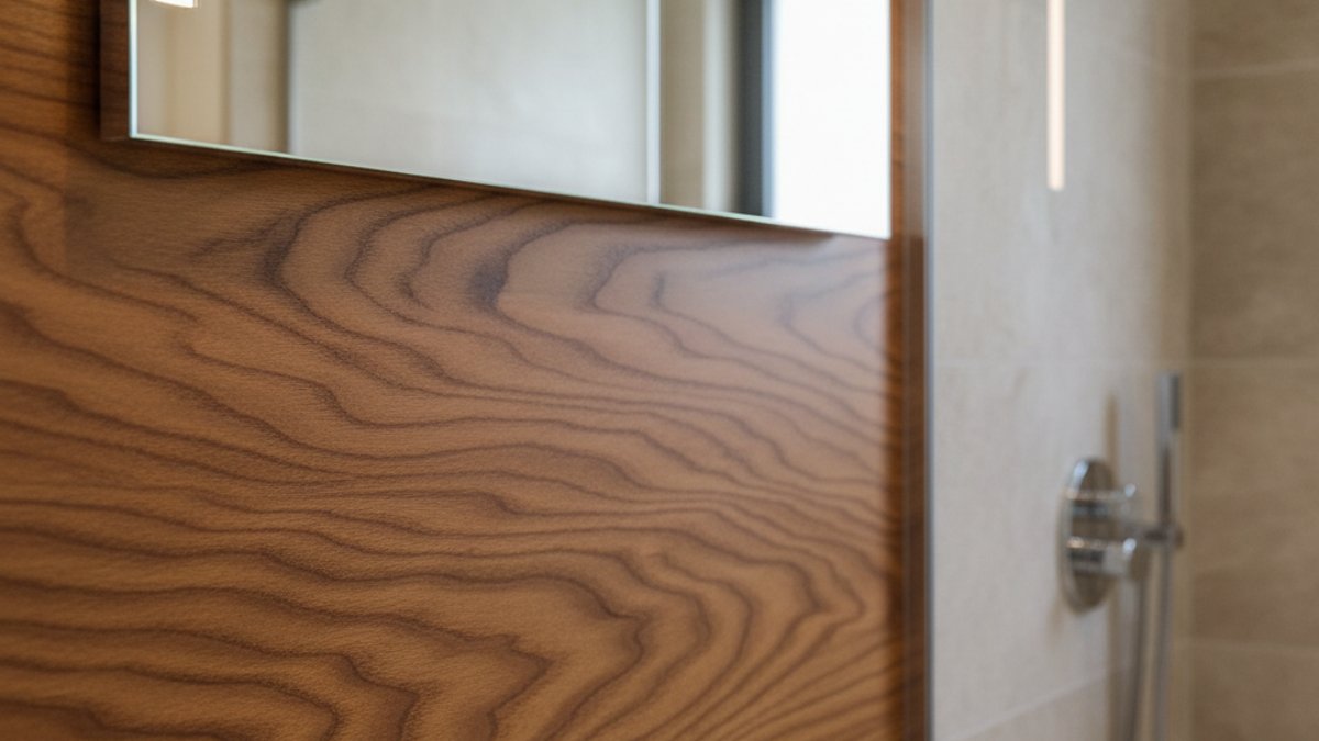 Vân Gỗ Tự Nhiên Sang Trọng Trên Tường Phòng Tắm