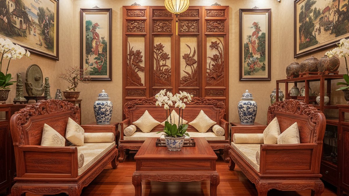 Nội Thất Gỗ Gõ Đỏ Phong Cách Truyền Thống Việt Nam