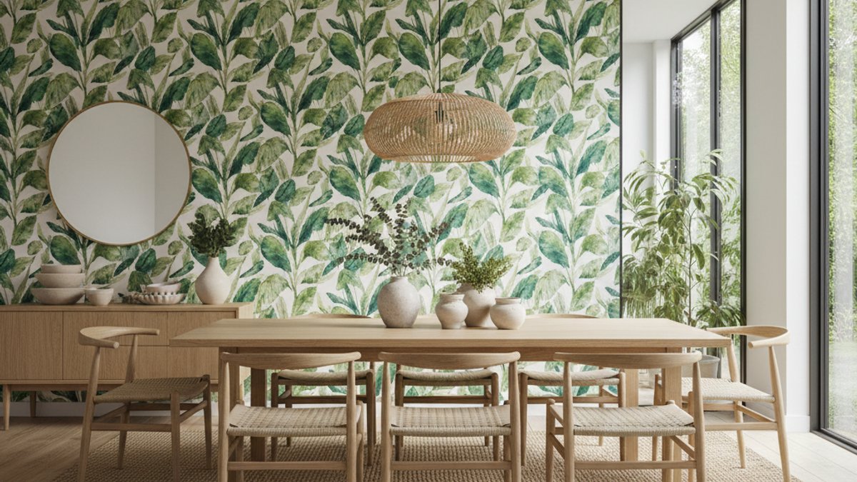 Giấy Dán Tường Họa Tiết Cây Lá, Phòng Ăn