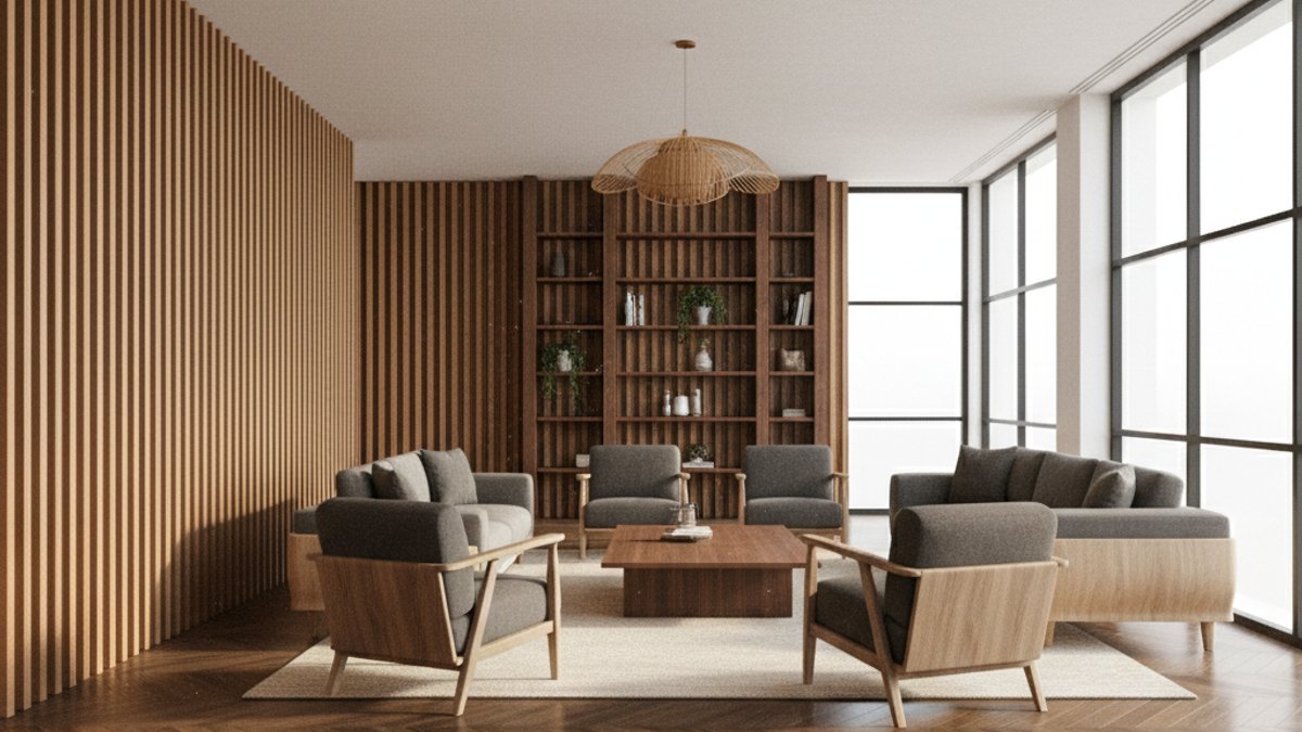 Không Gian Nội Thất Gỗ Hiện Đại Sang Trọng Với Sàn Xương Cá Và Ốp Tường
