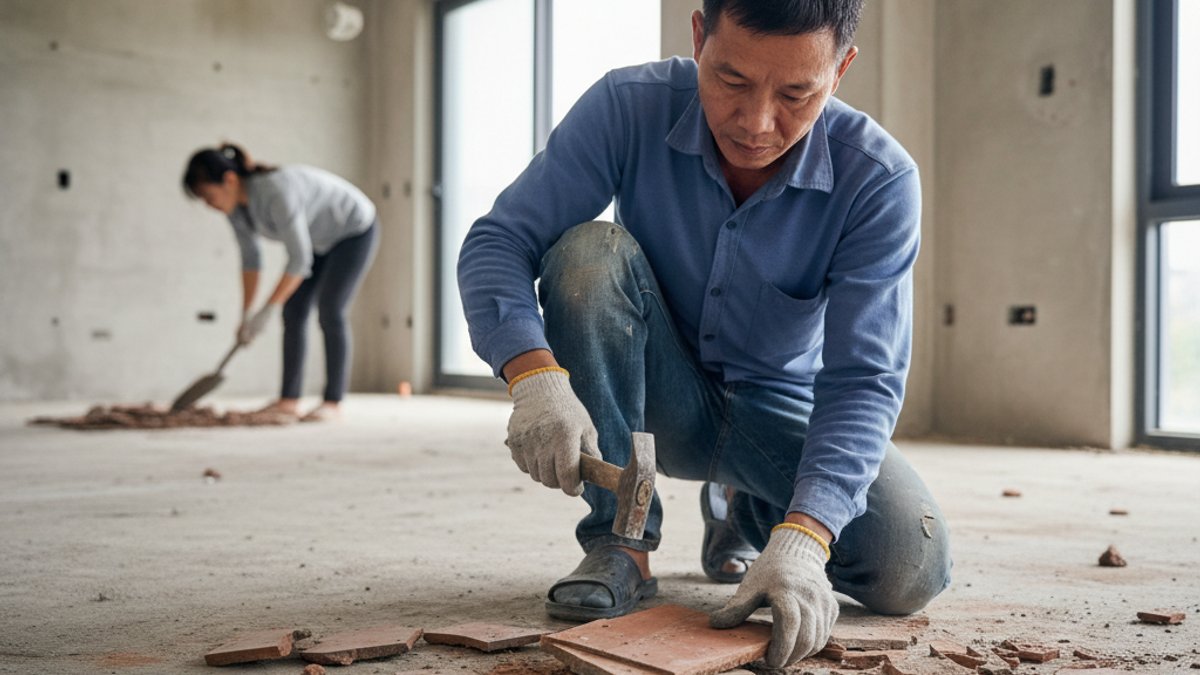 Tháo Gạch Men Cũ Bị Bong Tróc